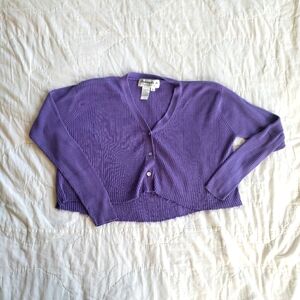 Joseph A, Silk High-low Croped Ribbed Cardigan, Lightweight Layer, Pearl Buttons